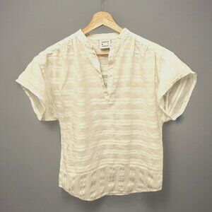 Karen By Simonsen White Cotton Blouse, Size XS, V-Neck, Short Sleeve, Lightweigh